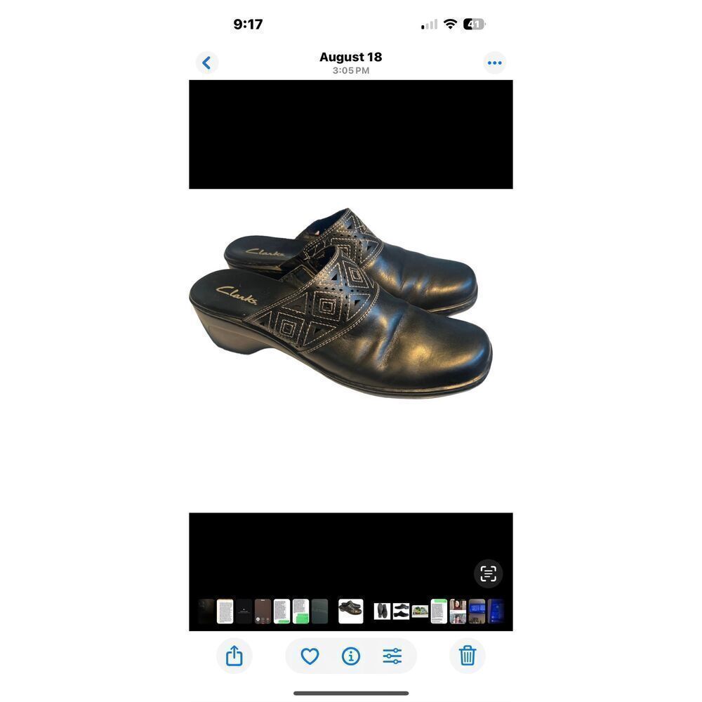Clarks Black Leather Slip-On Mules Size 10M